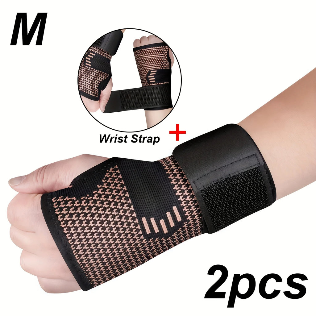 2-Pack Copper Wrist Brace Gloves, Adjustable Compression Straps, Breathable Mesh Wrist Support for Men & Women