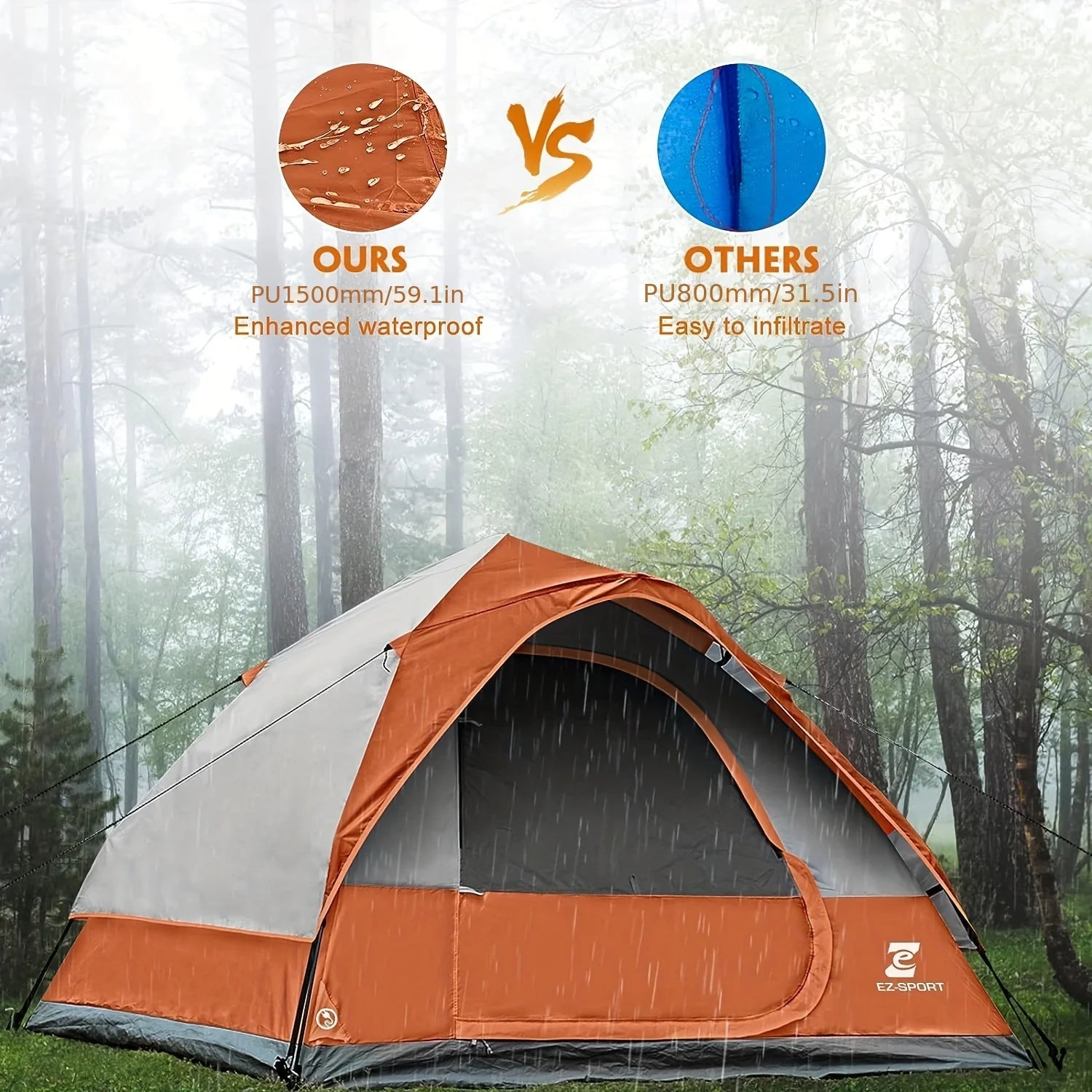 Waterproof Windproof Pop Up  3-4 Person Instant Easy Set Up Camping Tent with Removable Rain Fly
