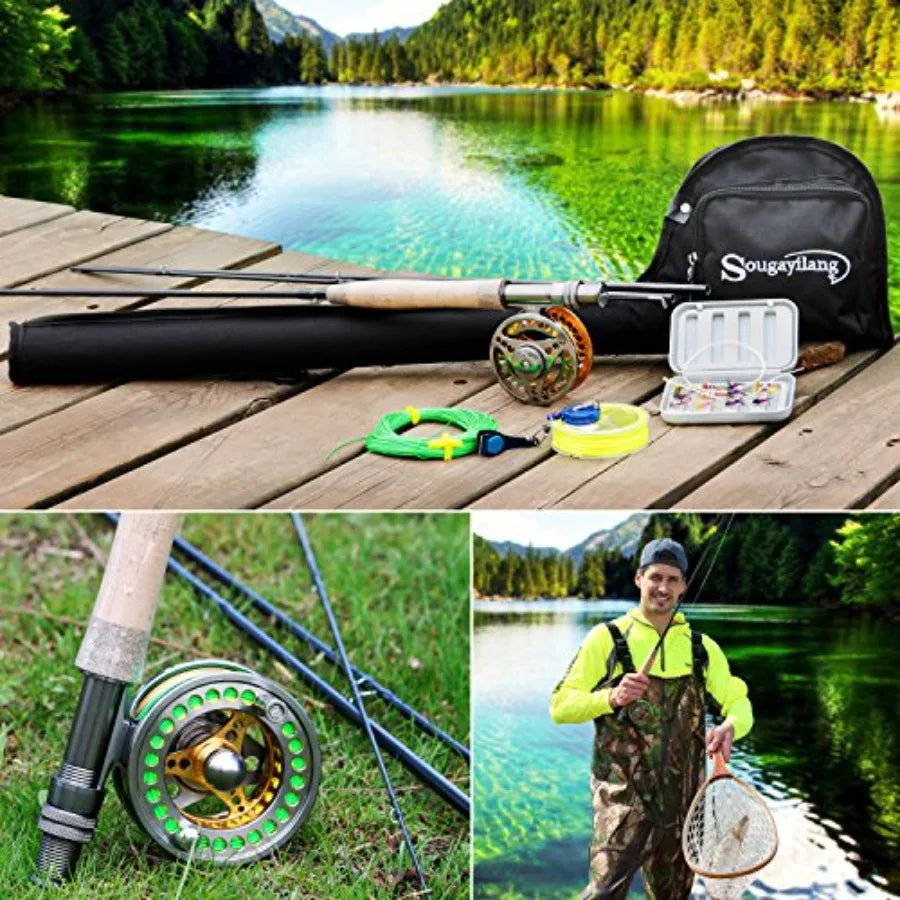 Fly Fishing Rod Reel Combos with Lightweight Portable Fly Rod and CNC-machined Aluminum Alloy Fly Reel,Fly Fishing Complete Star