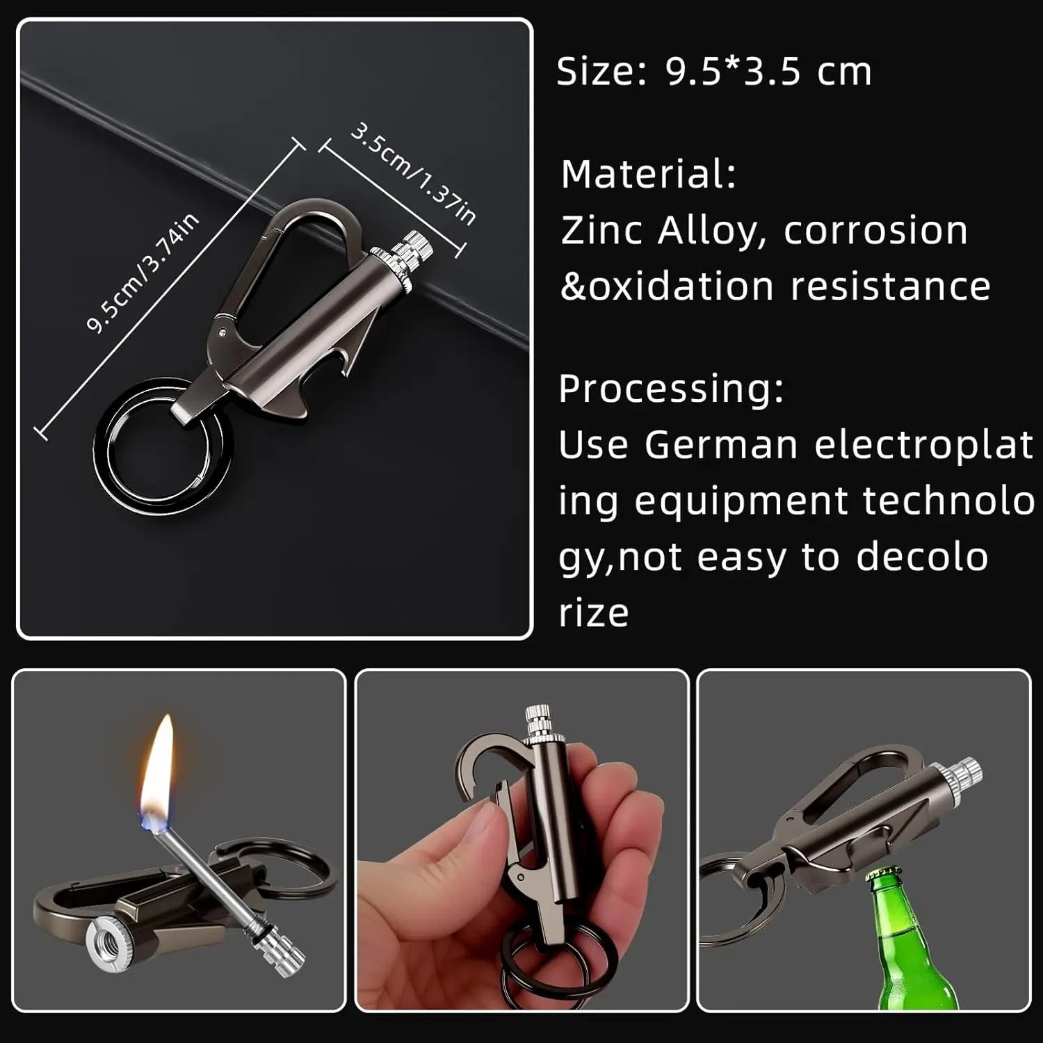 Keychain Lighter Multi Function Refillable Waterproof Flint Fire Starter and Bottle Opener