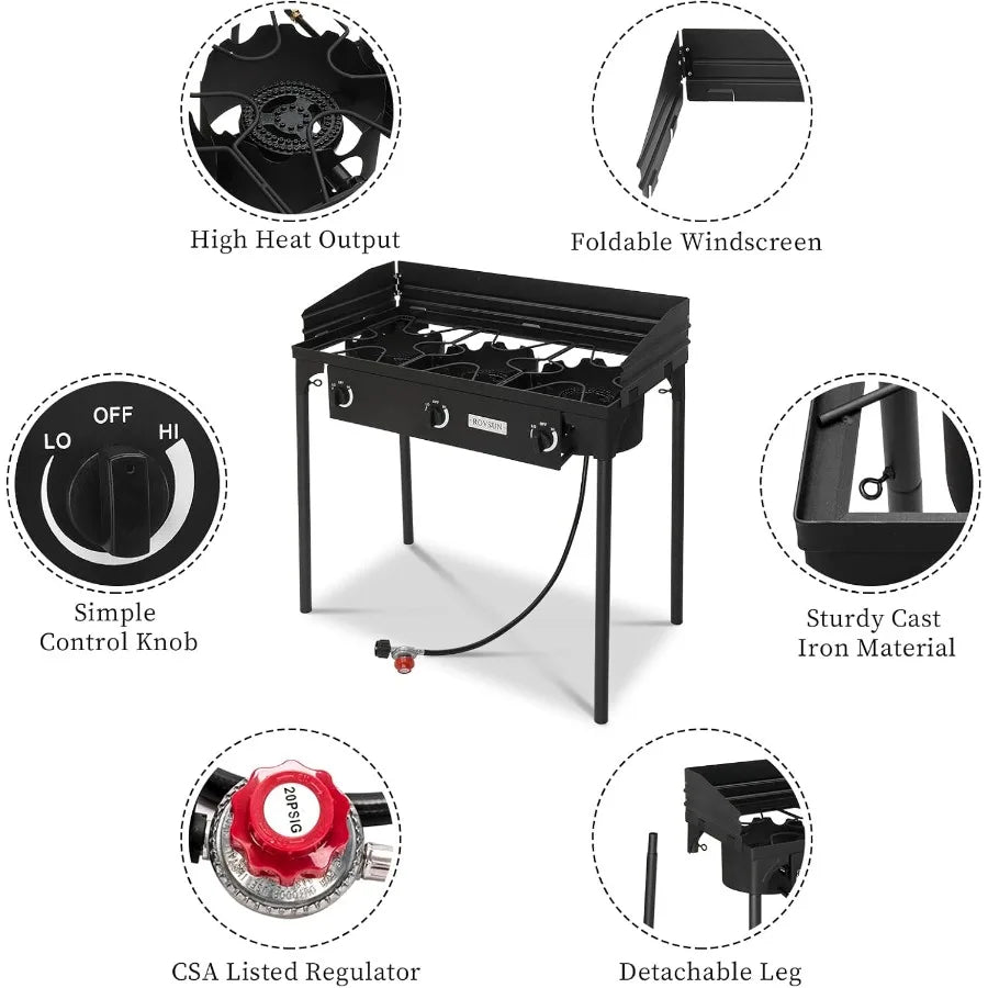 2/3 Burner Outdoor Propane Gas Stove on High Pressure Stand