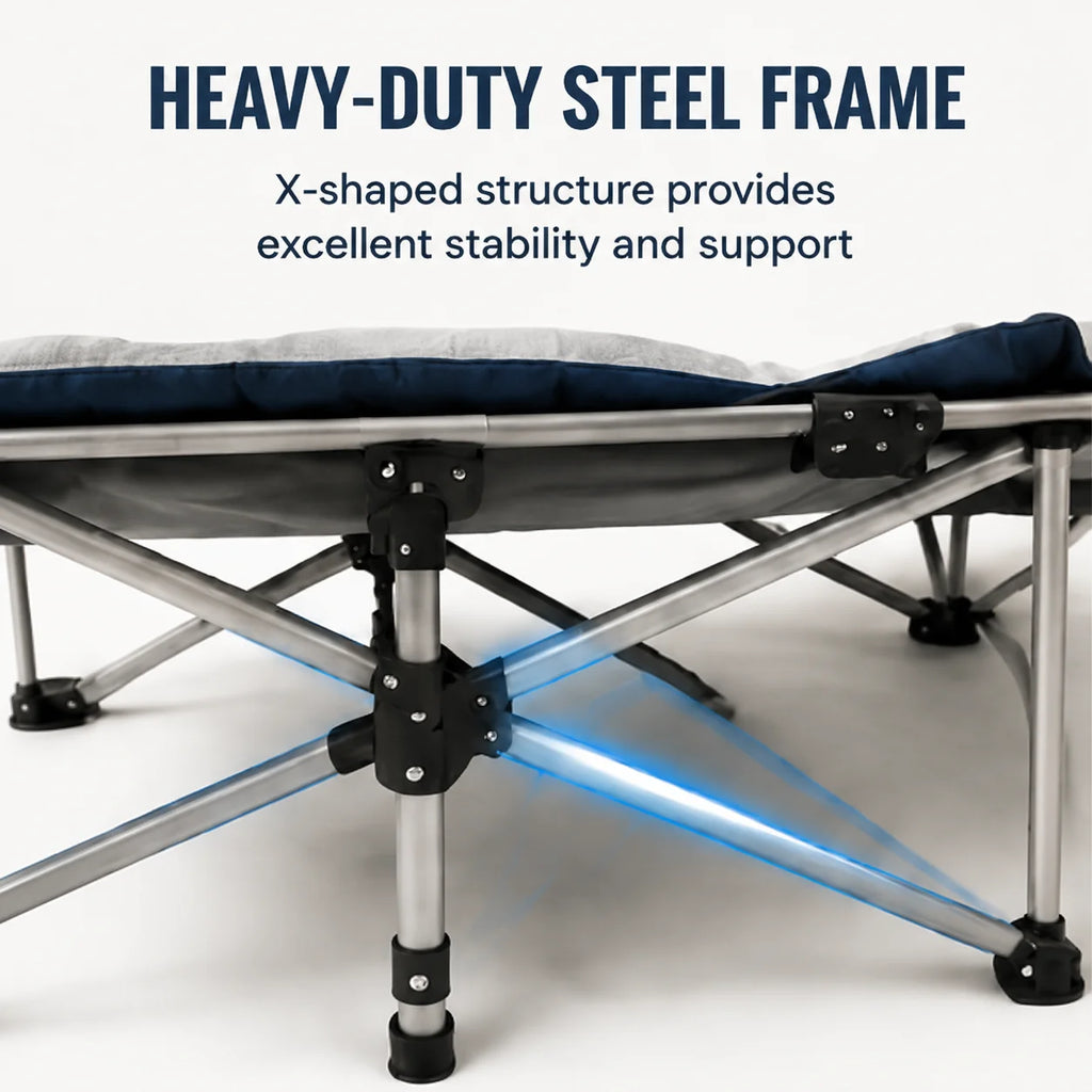 BLUE Portable Foldable Camping Cot with Thick Padded Mattress Comfortable Sleeping Bed with Sturdy Frame Compact Folding Guest Bed for Adults Easy Storage and Carrying for Outdoor Camping Travel Office Nap Patio Bedroom and Home U