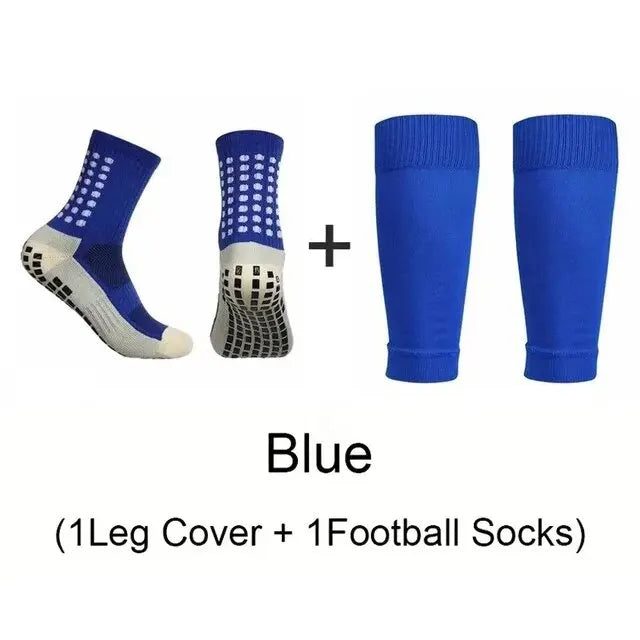 2 Pairs Set Men Grip Soccer Socks and Knee Pads Calf Sleeves Adult Youth Non Slip Leg Shin Guards for Basketball Football Sports from China