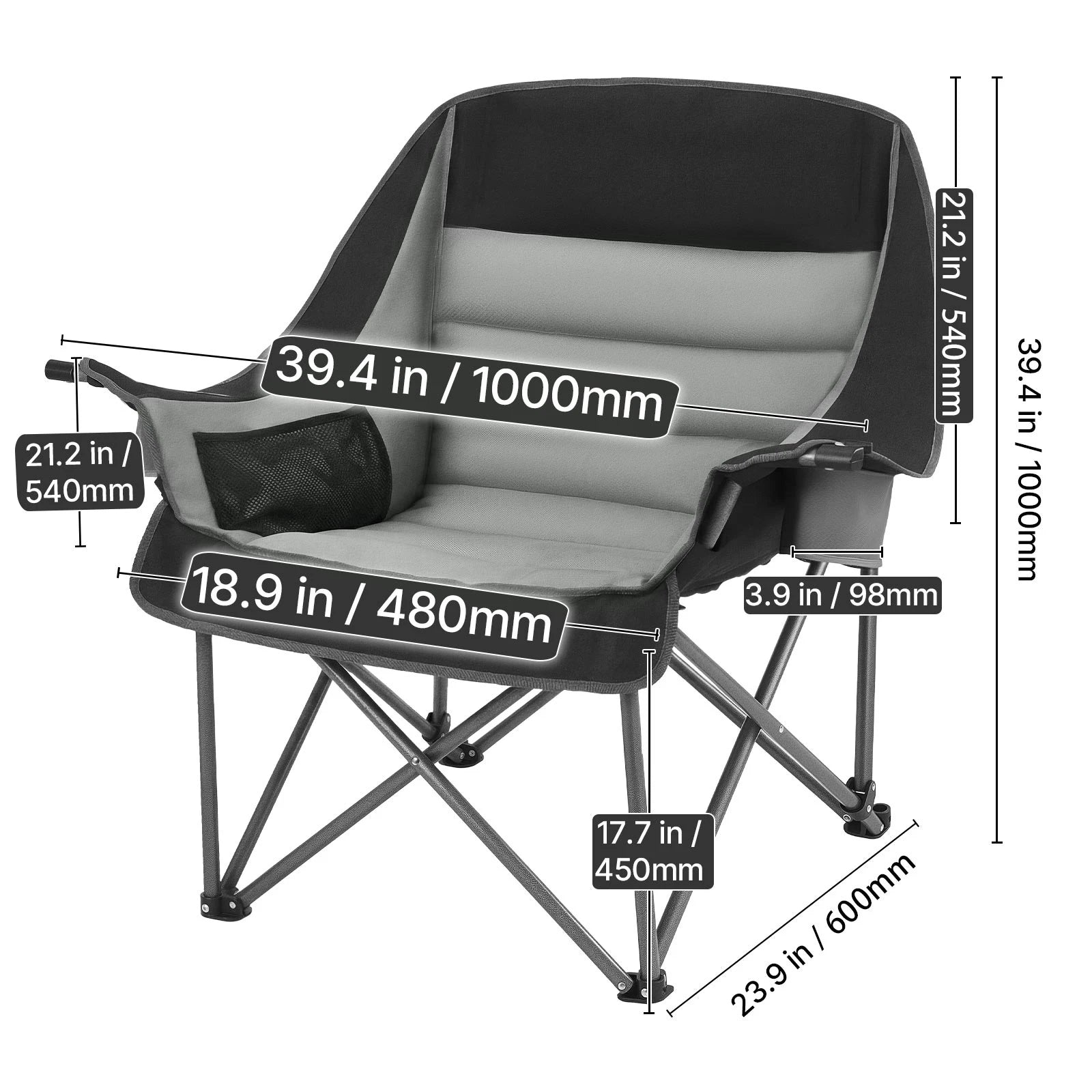 Portable Padded Folding Oversized Camping Chair w/Carry Bag