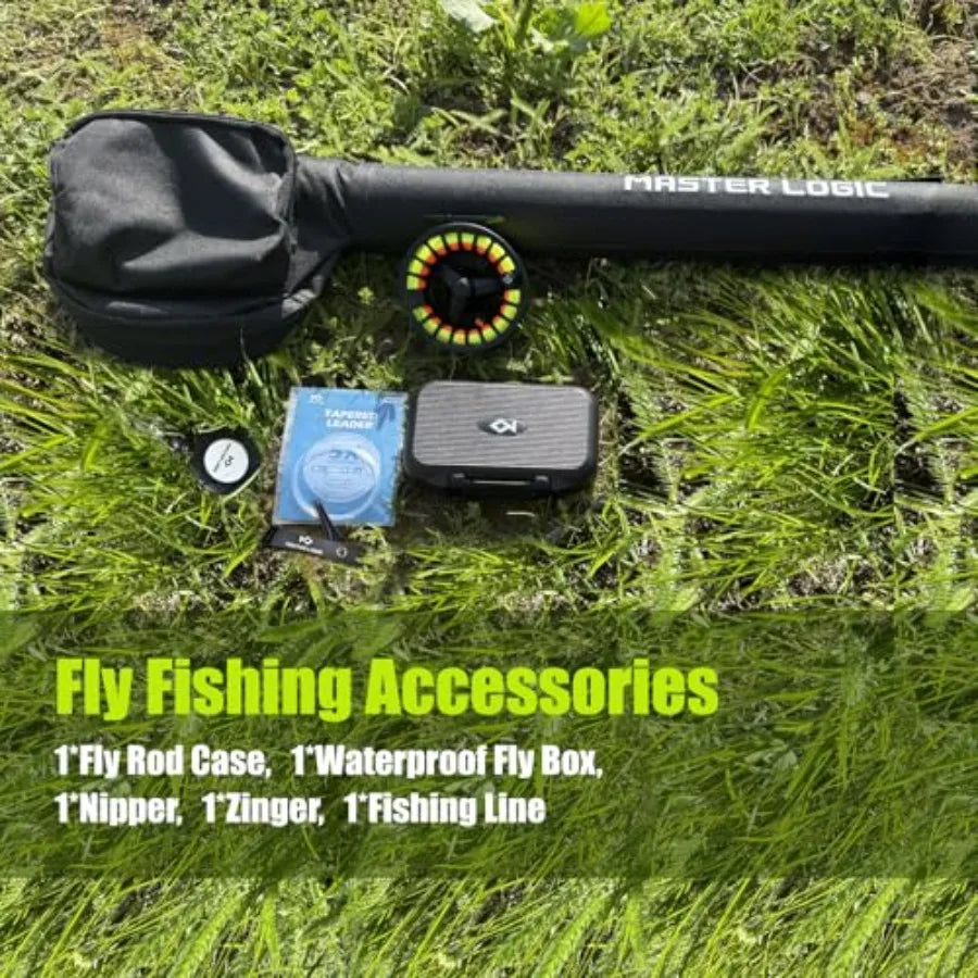 Fly Fishing Rod and Reel Combo Starter Kit Featuring Graphite Fly Rod with Cork Handle and Die Cast Aluminum Reel for Freshwate