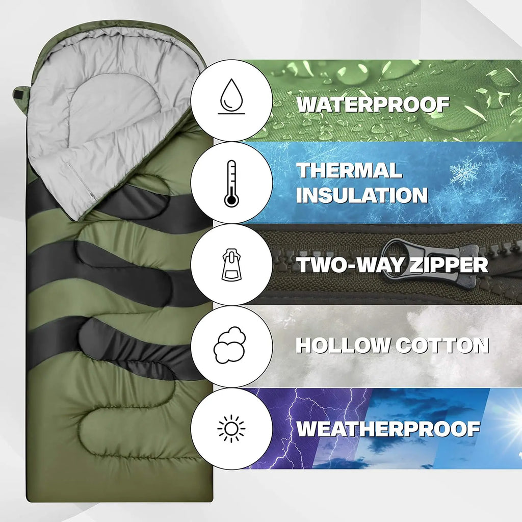 Single Person Cold Weather Camping Sleeping Bag for Adults and Teens - XXL 33in/ 40" - Extra-Wide