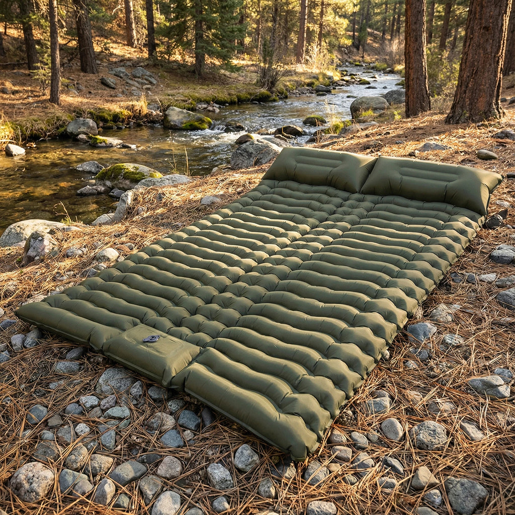 Portable  Inflatable Thickened Cushion Pads Camping Sleeping Mat with Pillow and Built-In Foot Pump