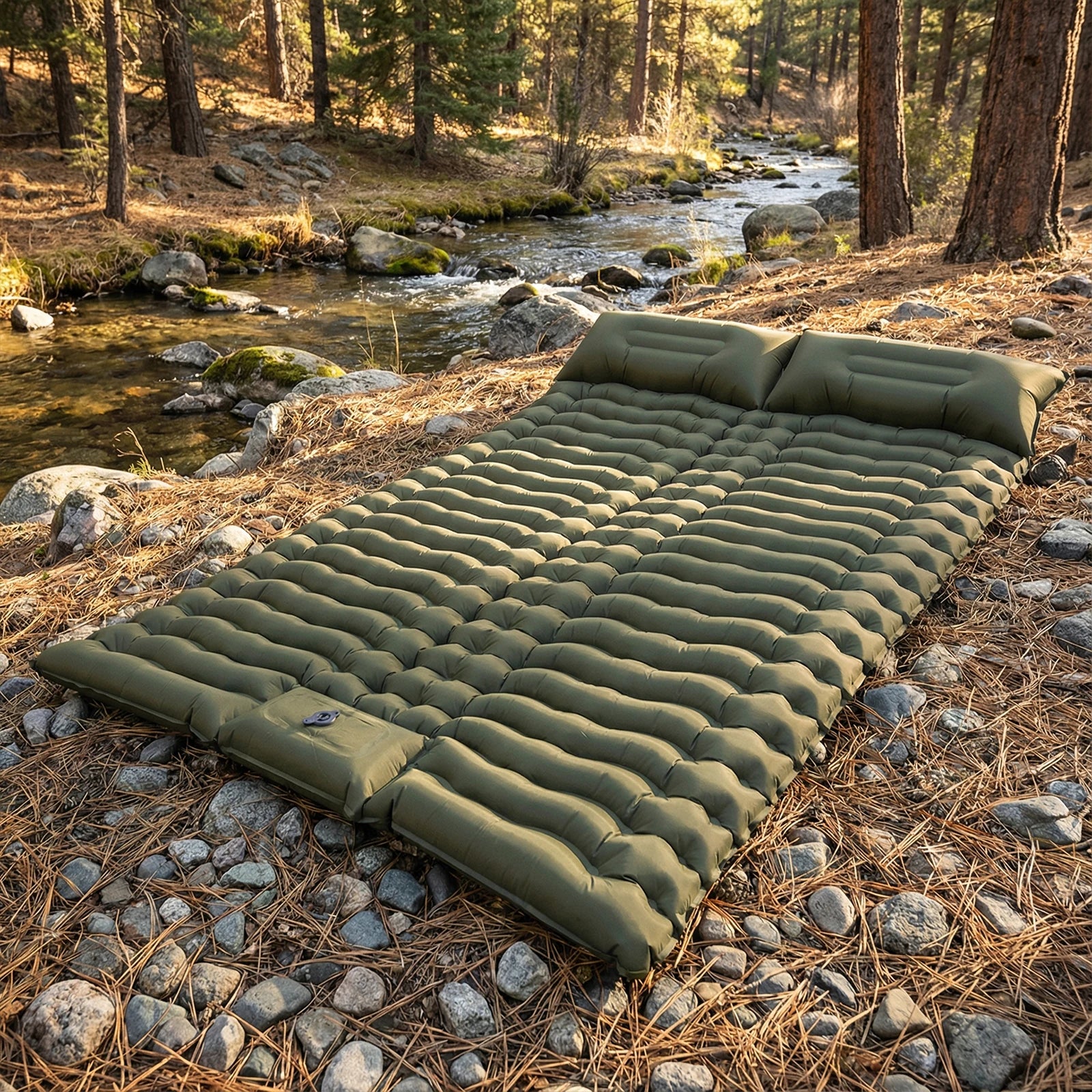 Portable  Inflatable Thickened Cushion Pads Camping Sleeping Mat with Pillow and Built-In Foot Pump