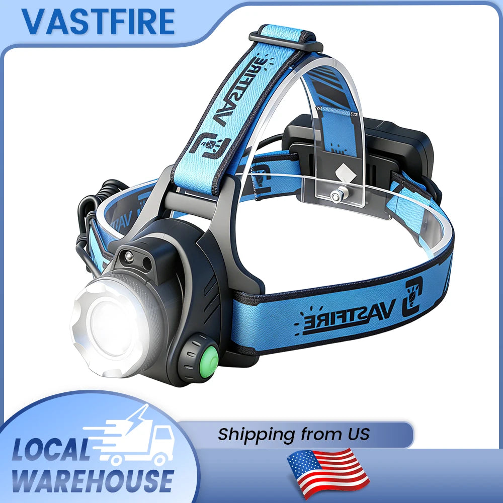Tactical Headlight Red/Green/UV395nm/White Light Head Torch Zoomable LED USB Charging 3 Modes Headlamp Power Headlight Hunting