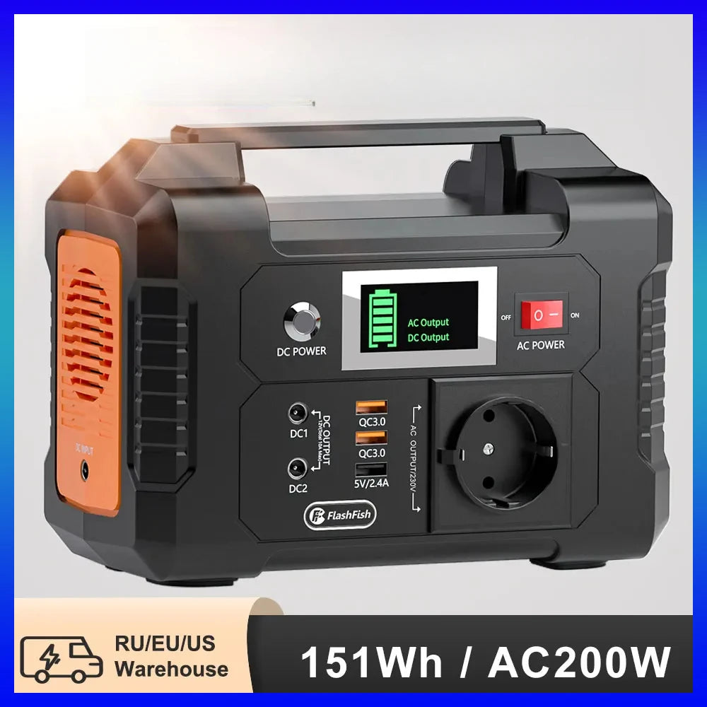 200W Portable Power Station 151Wh Solar Generator AC110V 100-240V DC Output Large-Capacity Backup Power for Home Camping Outdoor
