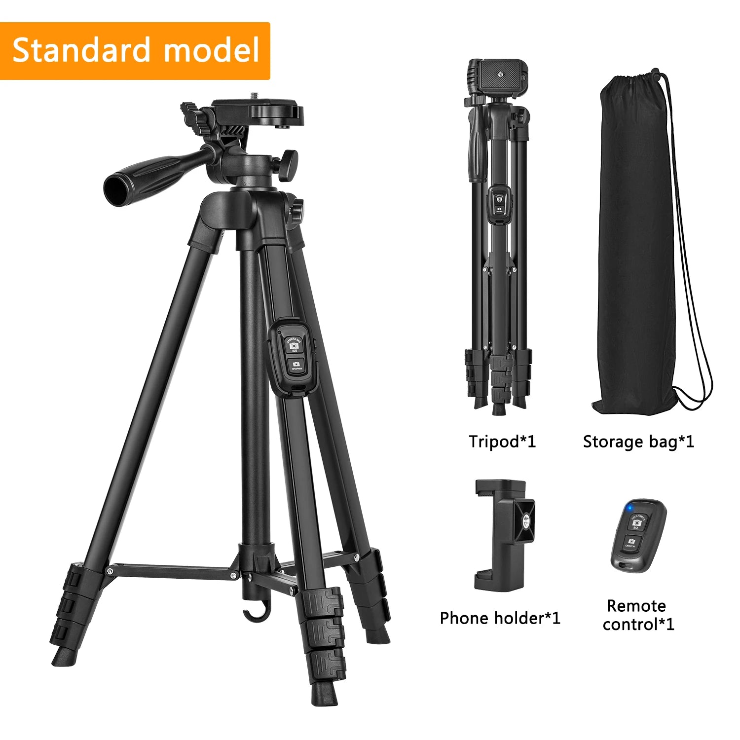 60 Inch/152cm Camera Tripod with Travel Bag, Mobile Phone Tripod with Remote Control, Professional Aluminum Alloy Portable Stand from China