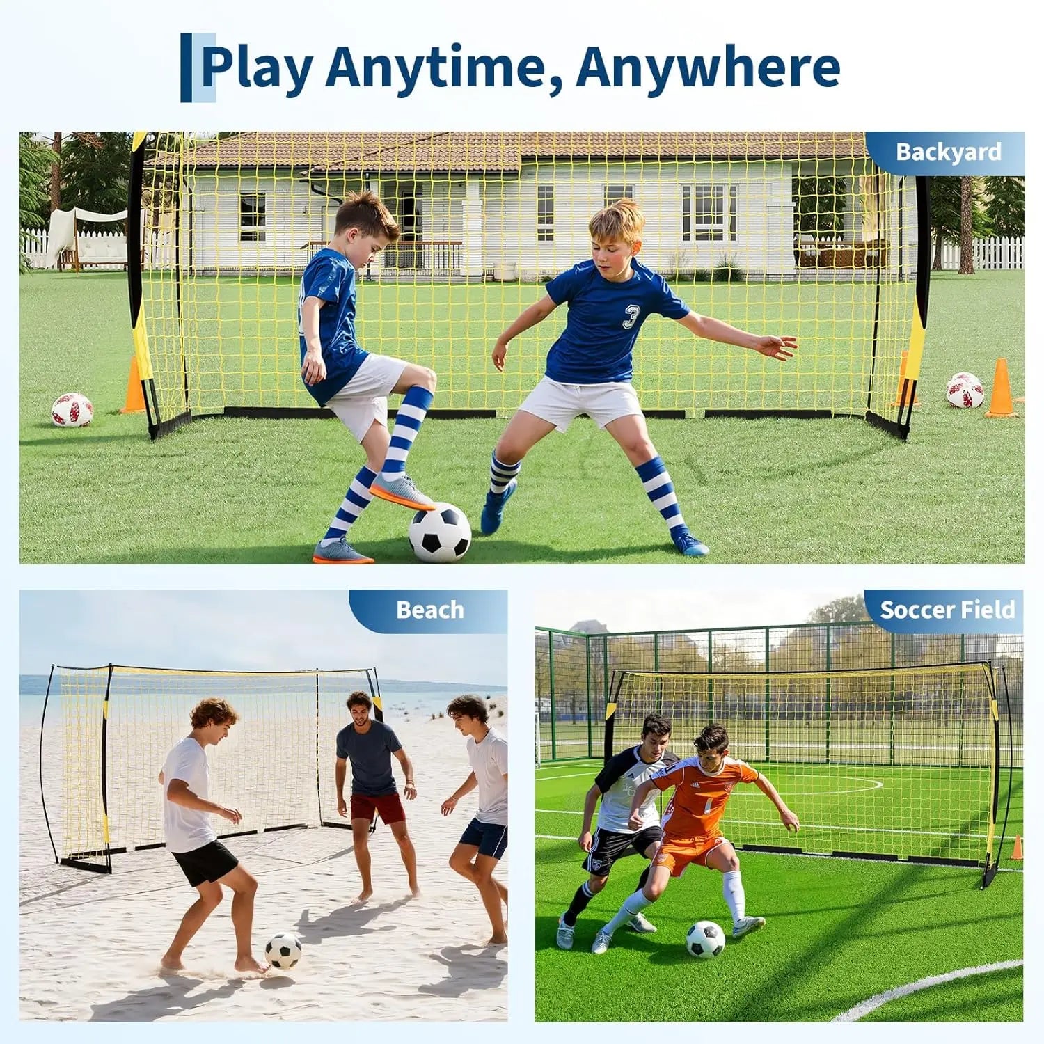 Portable Soccer Net with Sturdy Metal Base 12x6 FT Soccer Goal for Backyard