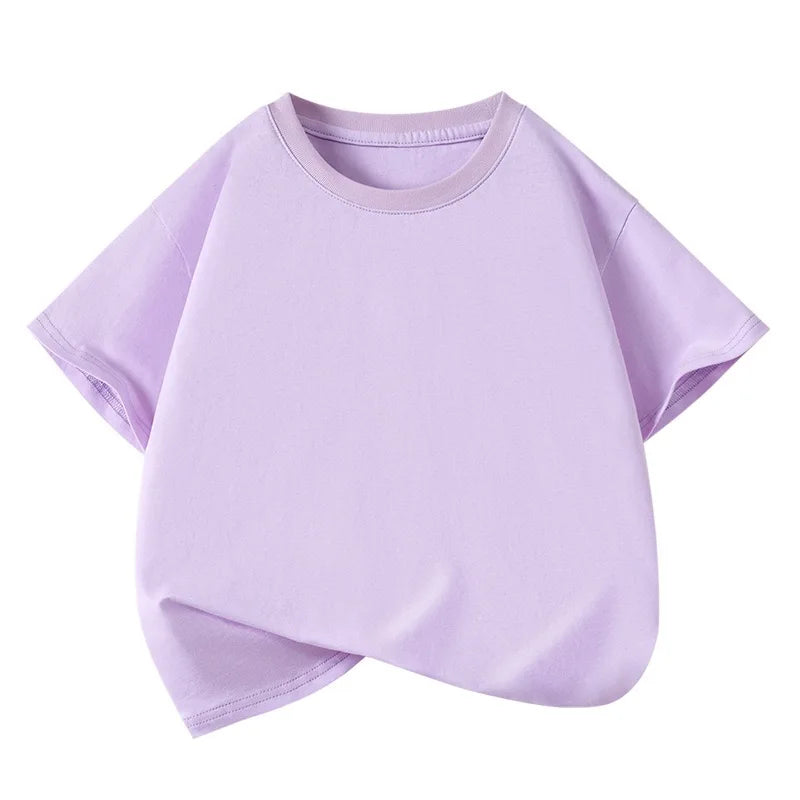 Children's Pure Cotton Short-Sleeved Solid Color Sports Round-Neck T-Shirt