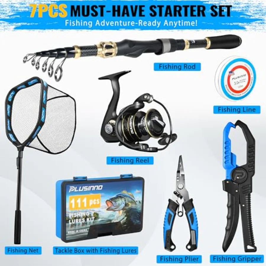 Full Fishing Kit Including Fishing Rod, Reel Combo Tackle Box with Fishing Lures and Accessories