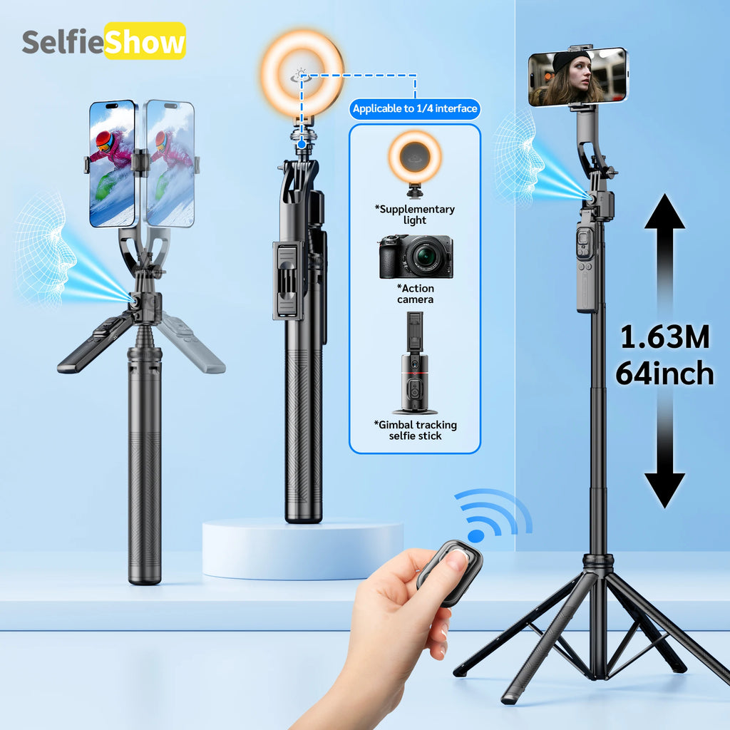 Tripod with 360°Auto-Rotation, AI Tracking, Remote Control, Bluetooth, Stabilizer Optional Fill Light