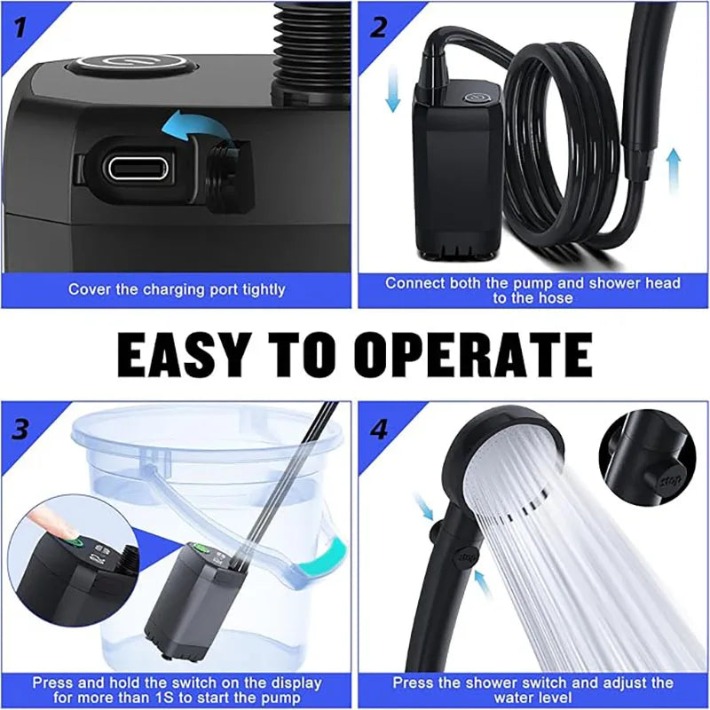 Rechargeable Portable Camping Shower with Intelligent LED Display and Shower Pump