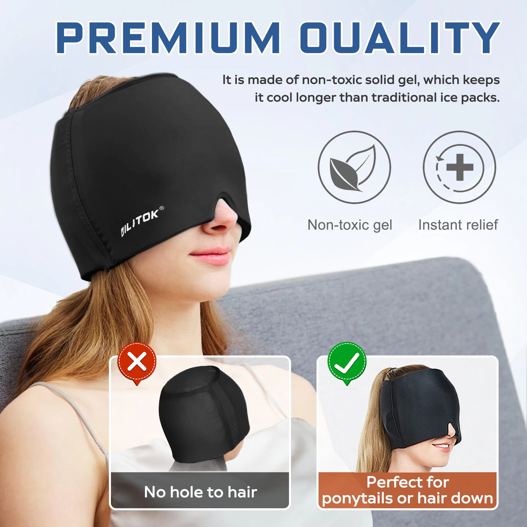 Migraine Headache Relief Cap, Gel Ice Head Wrap, Hot and Cold Therapy, Headache Eyes Mask for Sinus, Tension and Stress Relief