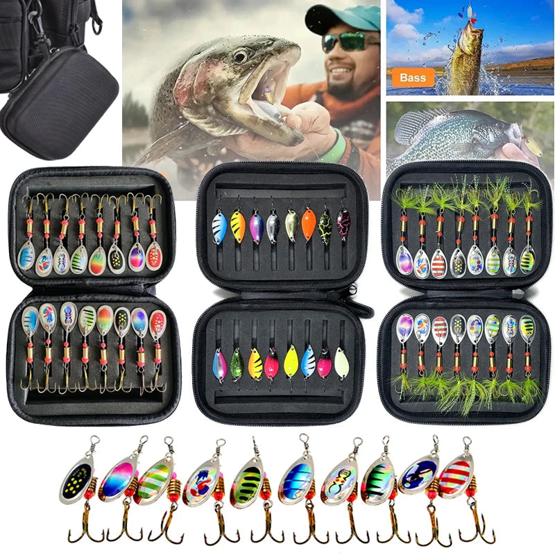 Metal Spinner Spoon Lure Kit with High-Strength Hooks