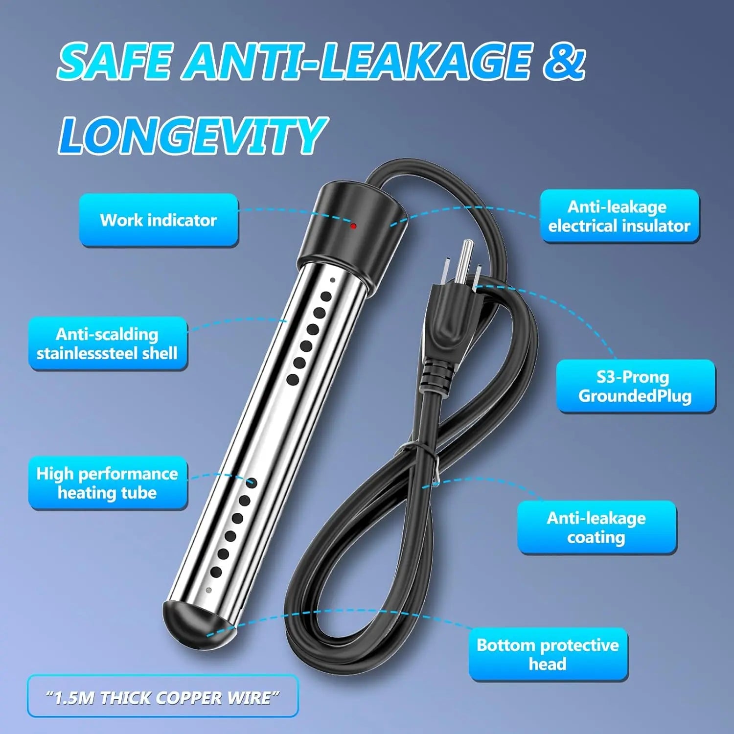 Portable Rechargeable Camping Shower with Immersion Heater & LED Display