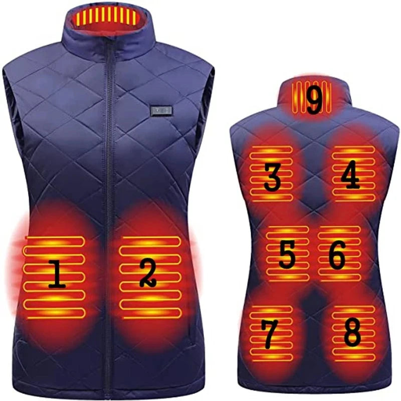 Women 9-zone dual switch Heating Flexible Thermal Vest