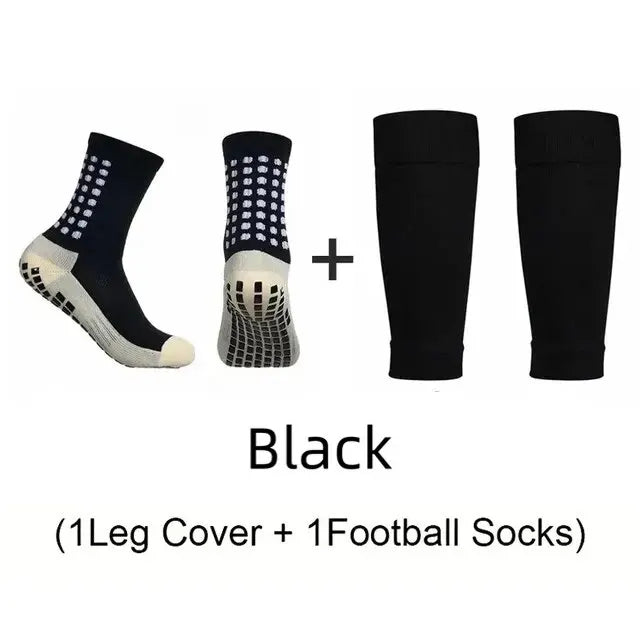 2 Pairs Set Men Grip Soccer Socks and Knee Pads Calf Sleeves Adult Youth Non Slip Leg Shin Guards for Basketball Football Sports from China