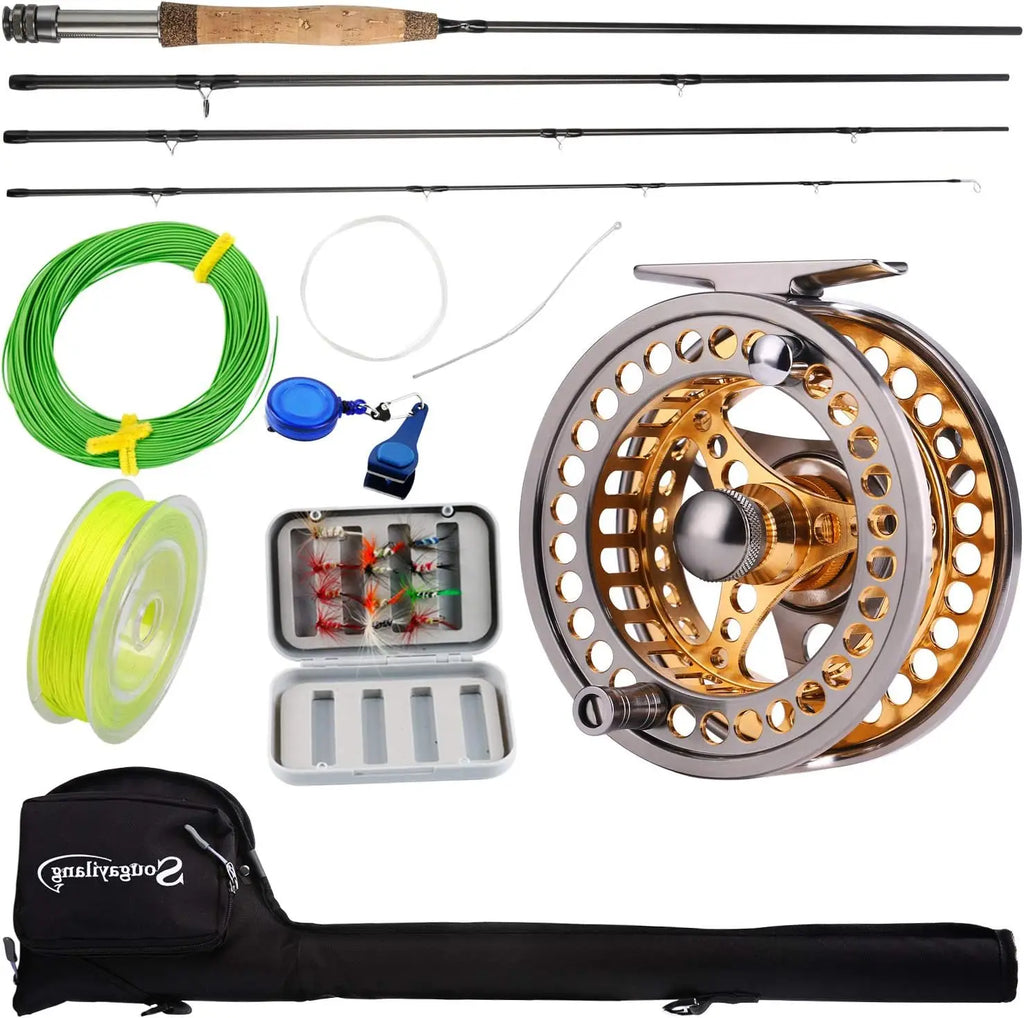 Complete Fly Fishing Starter Kit with 9ft 5/6 Weight Carbon Fiber Rod and CNC Aluminum Reel, Includes Case and Accessories