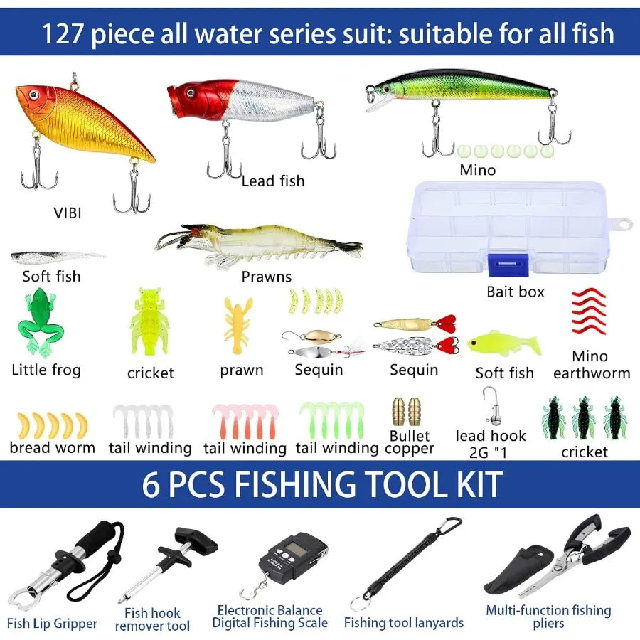 482 Pcs Fishing Gear Backpack and Tackle Box with Tackle