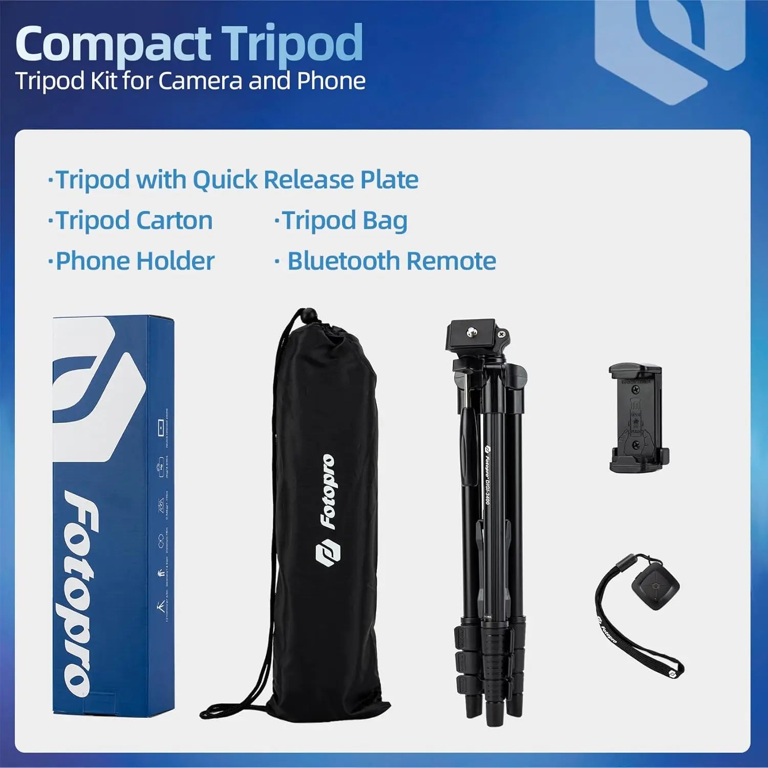 Camera and Phone Tripod with Wireless Remote