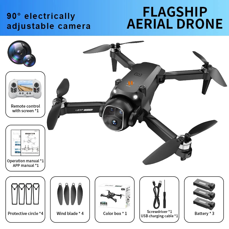 Professional Drone with 3 Batteries, 8K Dual Camera, Optical Flow Brushless 360°, Obstacle Avoidance, and WIFI FPV RC