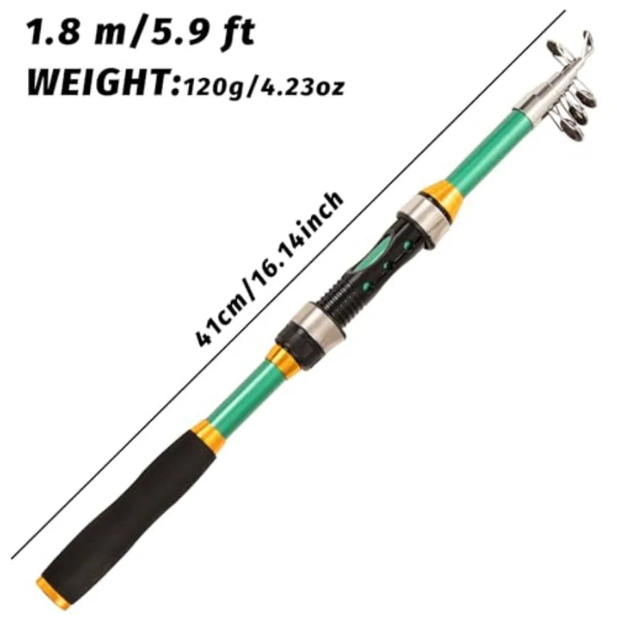 Fishing Rod and Reel Combos with Fiberglass Telescopic Fishing Pole - Spinning Reel Fishing Carrier Bag, Freshwater and Saltwat