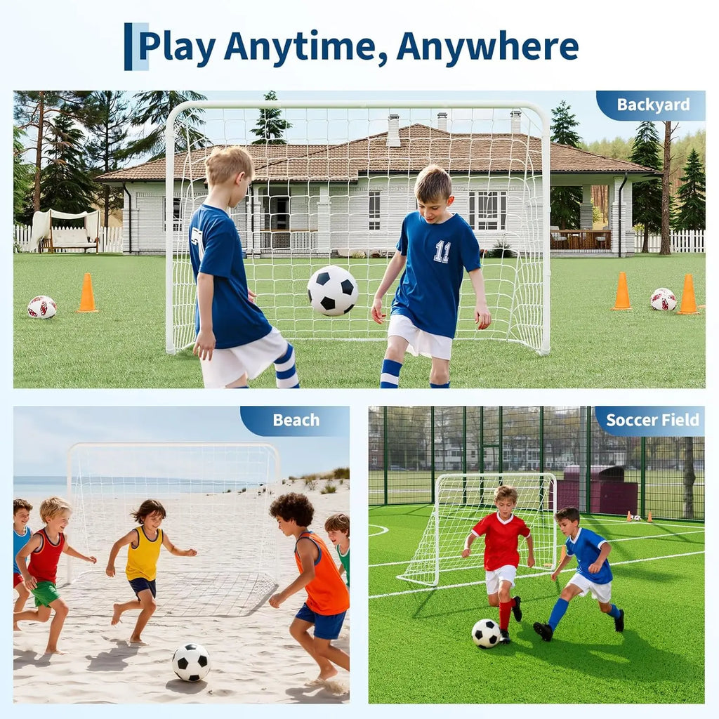 6X4 FT Portable Soccer Goal for Backyard – Heavy Duty Steel Frame Soccer Net with Ground Stakes