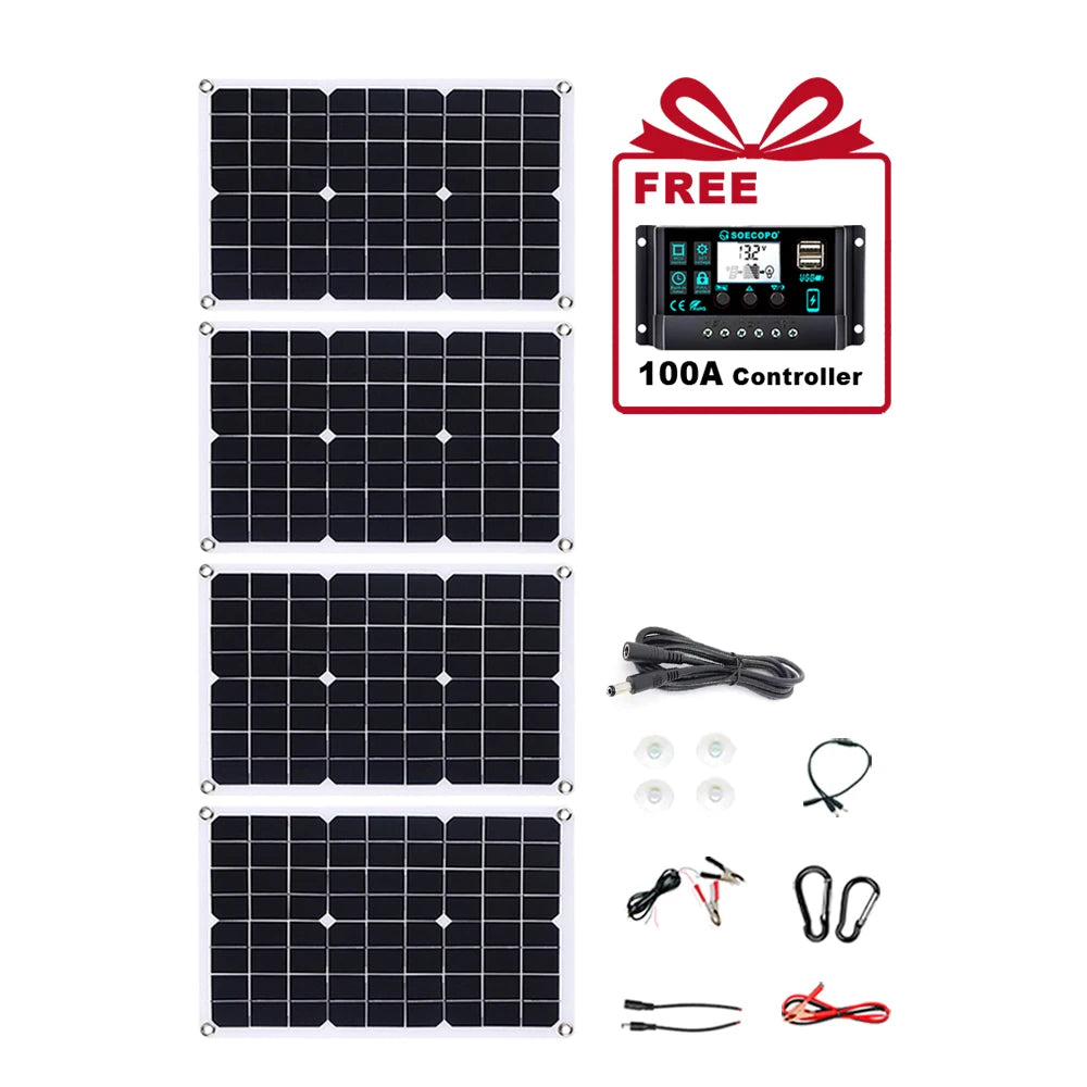 2000W Portable Solar Panel Kit with 4*500W Panels Free 100A Controller Dual USB 5V