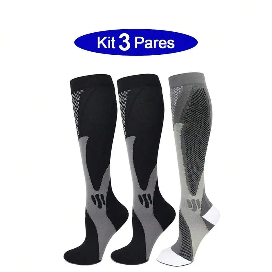 3 Pairs Breathable Nylon Compression Socks For Men Women Knee High Sport Running Hiking Skating Travel