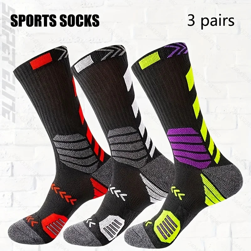 3Pairs Sport Running Socks Athletic Breathable Mesh Thick Compression Basketball Socks Sweat Absorb Professional Cycling Socks from China
