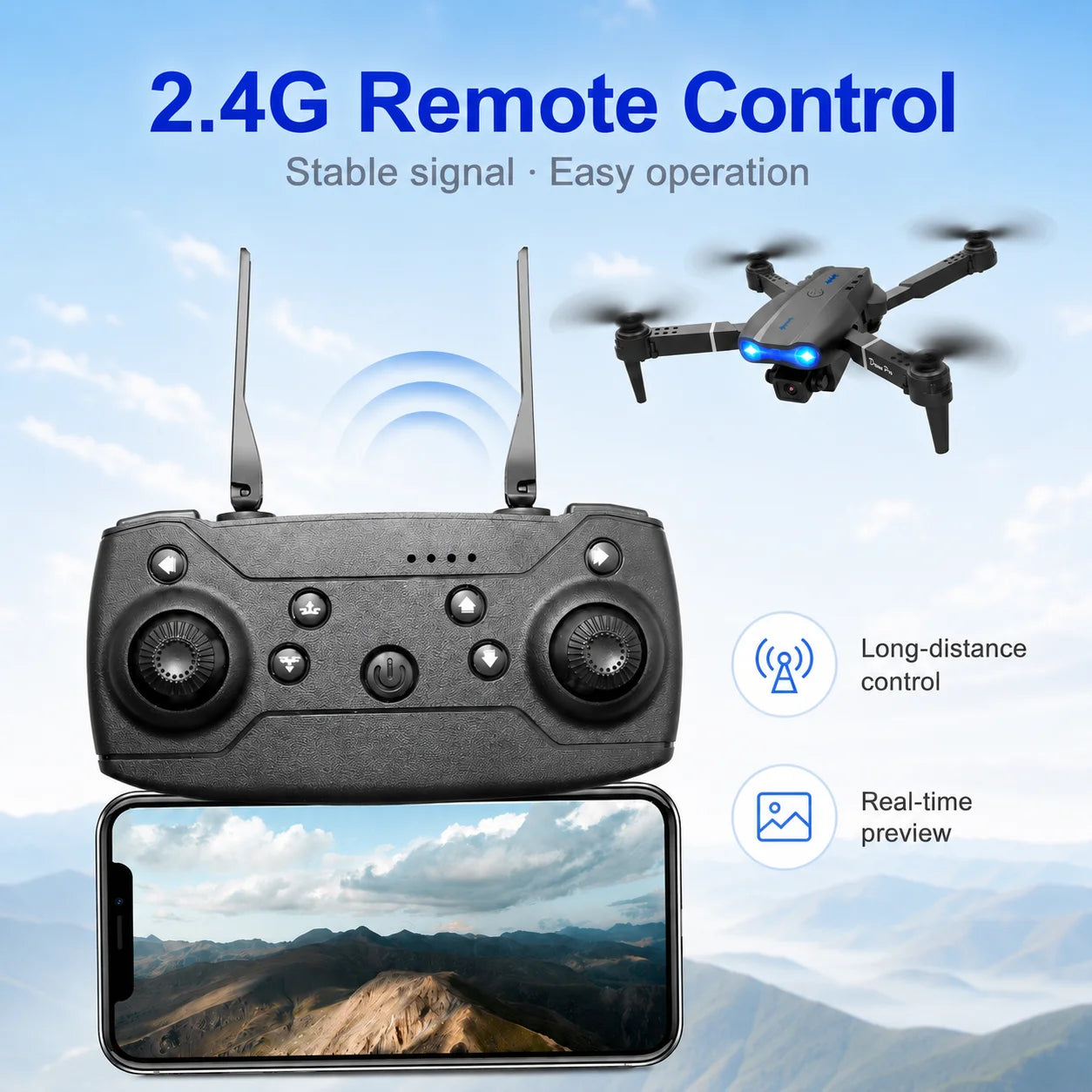 Drone With Screen Remote HD Dual Camera Optical Flow Hover 90° Adjustable Lens 50X Zoom 2.4G Real Time Image Transmission Foldable RC Quadcopter