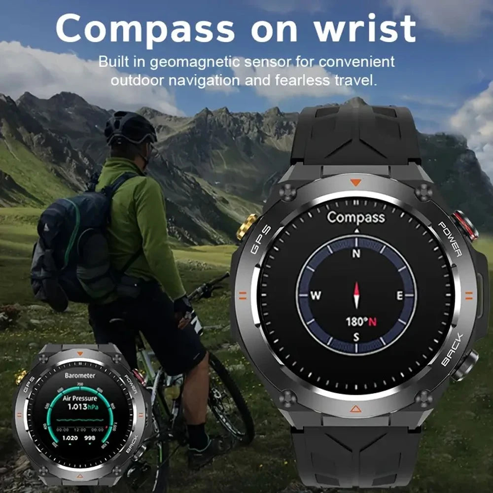 2025 Built-in GPS Waterproof Military Sports Fitness Tracker Smartwatch for Men