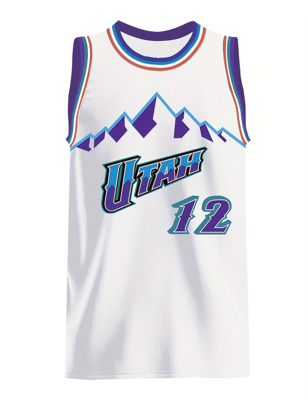 Parent-child Utah Jazz Stockton 12 Basketball Jersey  White with Purple & Teal Accents Mountain Logo Retro Basketball Fan Jersey