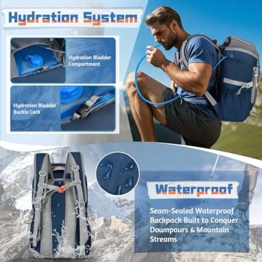 Foldable Hiking Backpack for Women Men Packable Camping Backpack 40L Waterproof Hiking Daypack Bag Lightweight Collapsible Dayp