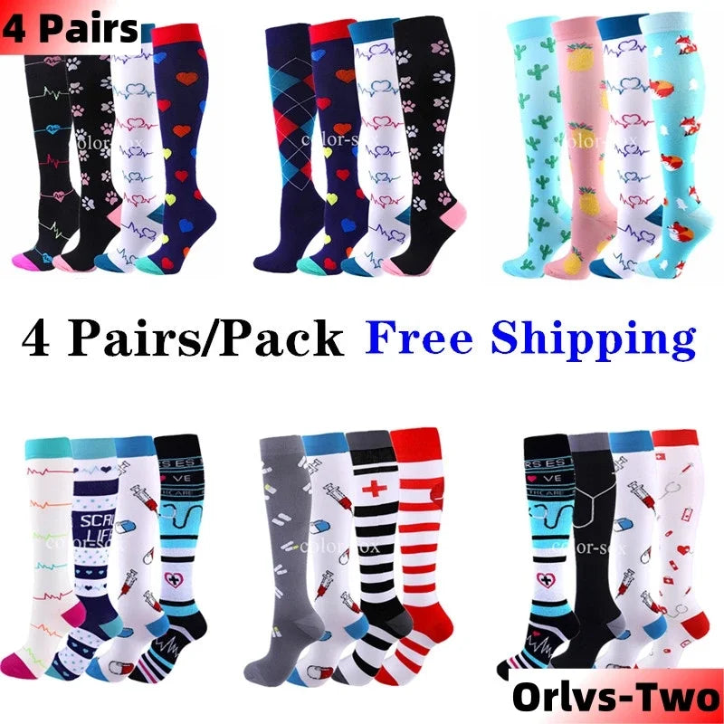 4 Pairs/Pack Compression Socks High Sports Socks