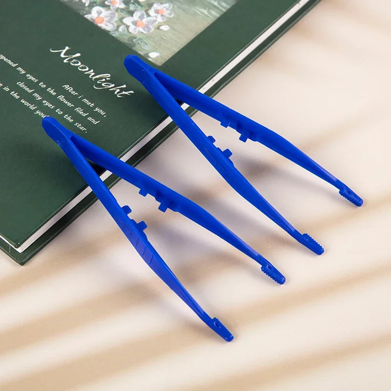 10pcs Plastic Blue Tweezers Medical Beads Disposable Tweezers