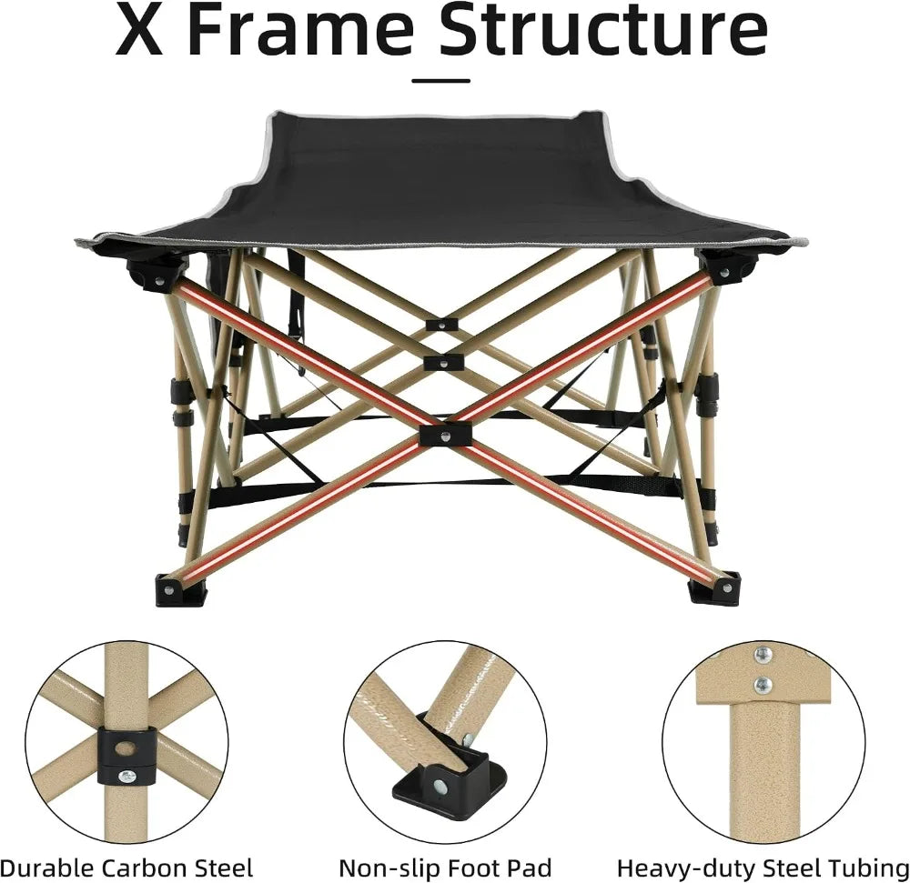 Portable Camping Cot, 600LBS Max Load, Extra Wide with Thick Mattress, Folding for Outdoor/Office/Home