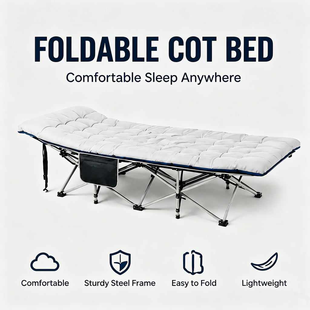 BLUE Portable Foldable Camping Cot with Thick Padded Mattress Comfortable Sleeping Bed with Sturdy Frame Compact Folding Guest Bed for Adults Easy Storage and Carrying for Outdoor Camping Travel Office Nap Patio Bedroom and Home U