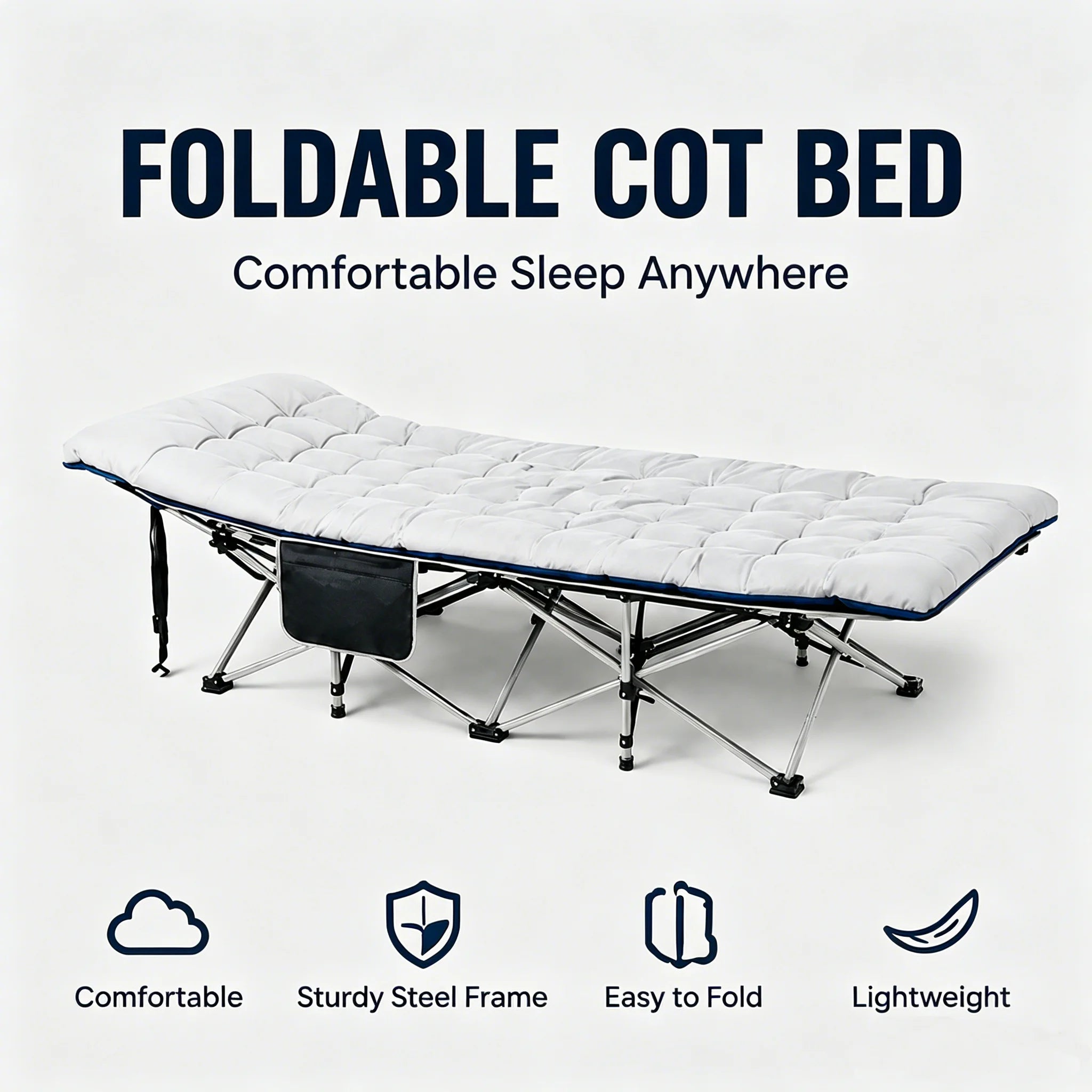 BLUE Portable Foldable Camping Cot with Thick Padded Mattress Comfortable Sleeping Bed with Sturdy Frame Compact Folding Guest Bed for Adults Easy Storage and Carrying for Outdoor Camping Travel Office Nap Patio Bedroom and Home U