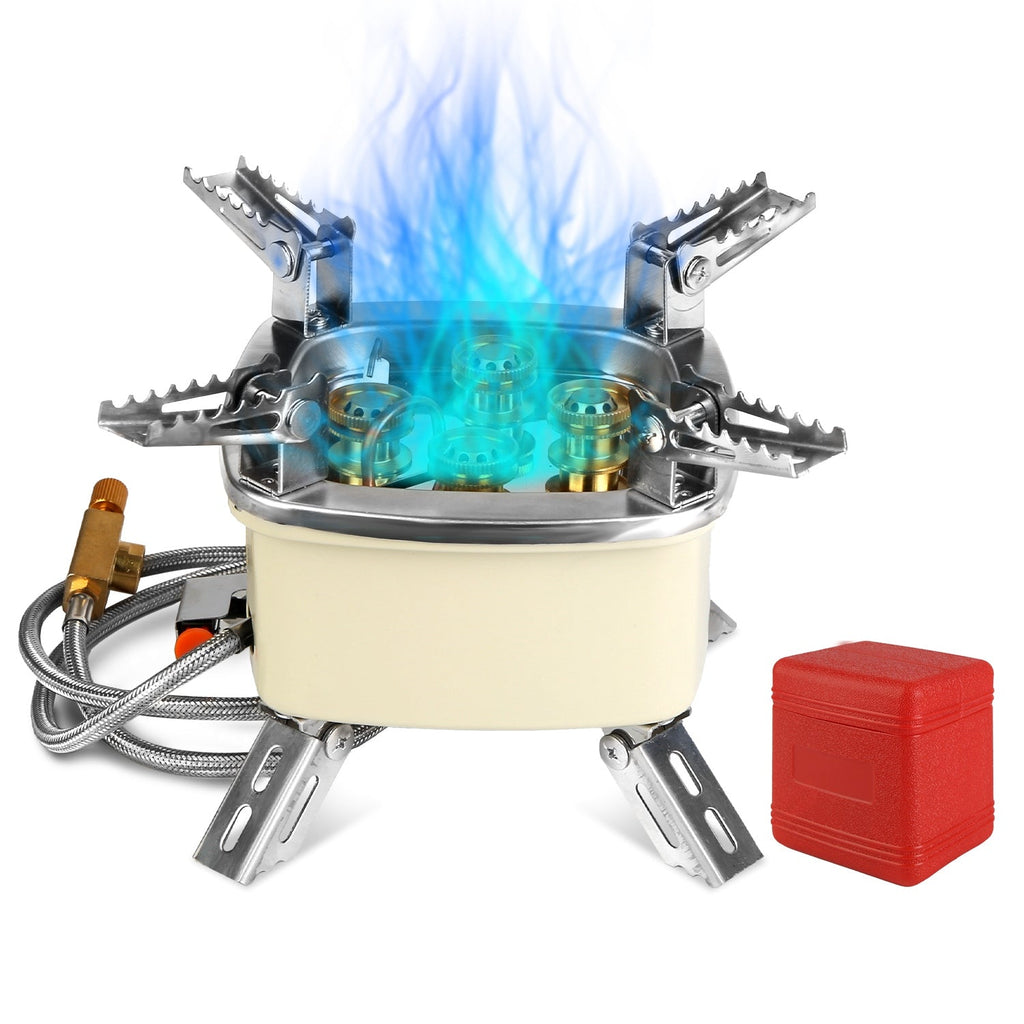 13000W Portable Windproof Camping Stove Five-head Gas Cooking Burner with Piezo Ignition Stepless Flame Control Fit For ISO-butane, Propane, Butane Fu