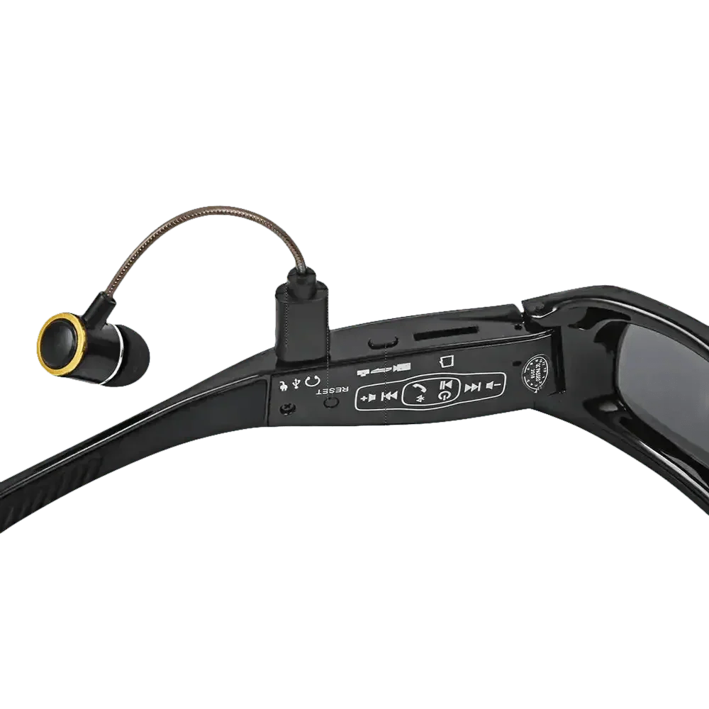 Black Camcorder Glasses Camera with Headphones. HD 1080P Mini Camcorder Glasses