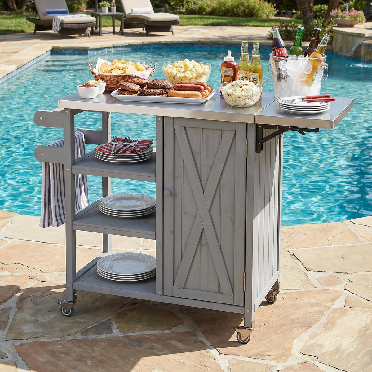 Foldable Outdoor Kitchen Island Patio Kitchen Cart