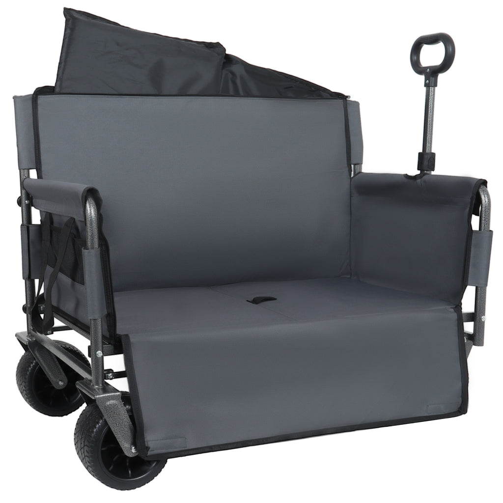 3-in-1 Convertible Folding Wagon Cart with Bench Seat & Storage