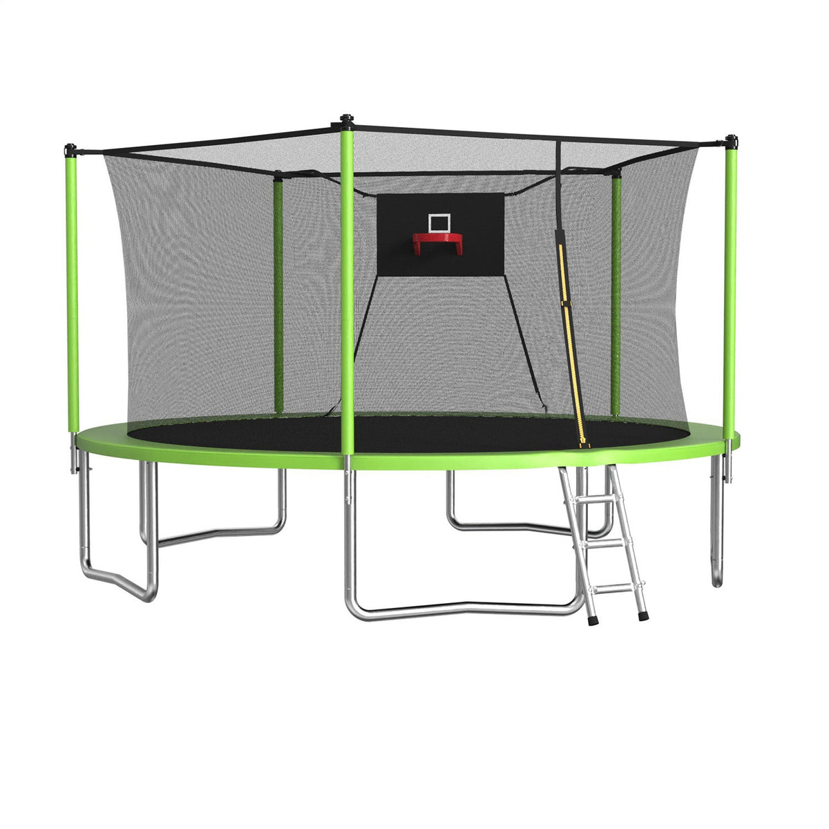 14FT Sports Fitness Trampoline with Safety Enclosure Net - Green