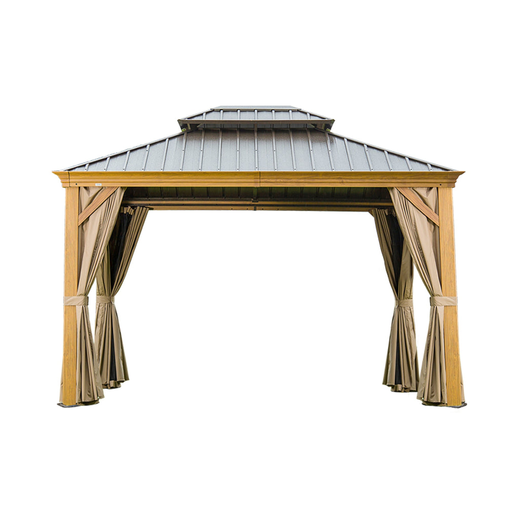 10' x 14' Hardtop Gazebo with Galvanized Steel Double Roof and Wood Grain Frame