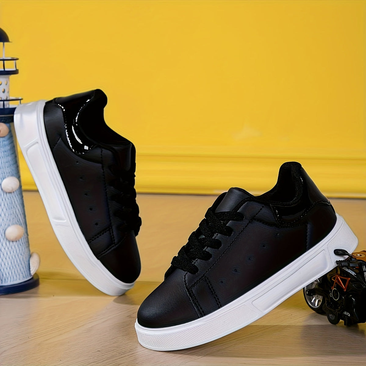 Boys' Low-Top Casual Sneakers – Ultra-Soft Lightweight EVA Sole, PU Upper, Lace-Up Sports Shoes